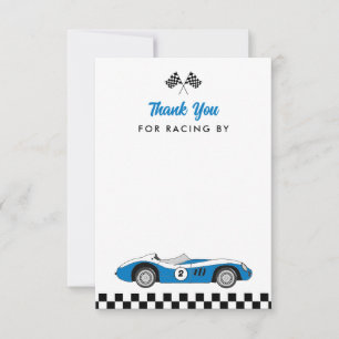 Tarjeta De Agradecimiento Dos rápidos coches de carreras azules antiguos niñ