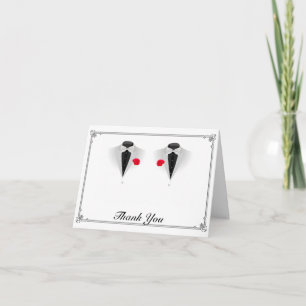 Tarjeta De Agradecimiento Dos Tuxedos en Boda gay blanco gracias