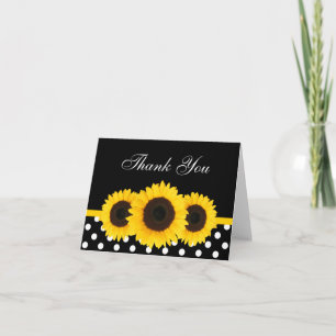 Tarjeta De Agradecimiento Dote de polka blanco y negro con girasol gracias
