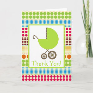 Tarjeta De Agradecimiento Dots Boho y Green Carriage Baby Shower Gracias