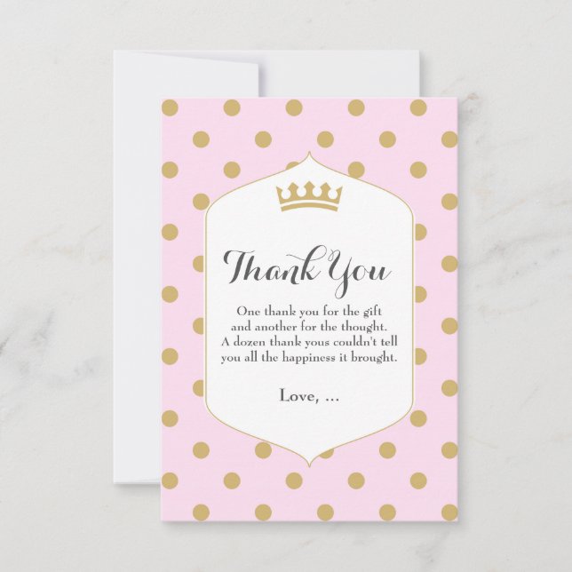 Tarjeta De Agradecimiento Dots rosados y dorados Princesa Real de la Corona  (Anverso)