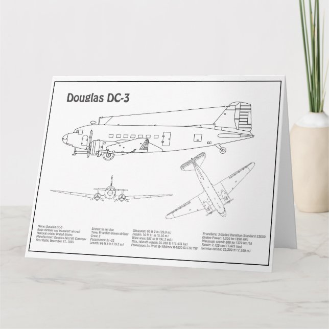 Tarjeta De Agradecimiento Douglas DC-3 - Planes de dibujo del plano aéreo BD (Anverso)