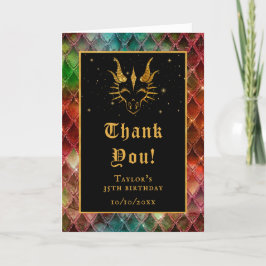 Tarjeta De Agradecimiento Dragón arcoiris escala Purpurina Faux Gold Cumplea