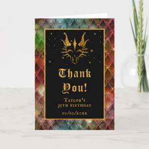 Tarjeta De Agradecimiento Dragón arcoiris escala Purpurina Faux Gold Cumplea