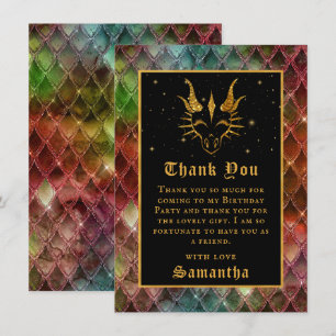 Tarjeta De Agradecimiento Dragón arcoiris escala Purpurina Faux Gold Cumplea