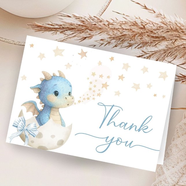 Tarjeta De Agradecimiento Dragon Baby Shower Boy Blue Folded Thank You Card (Subido por el creador)