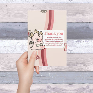 Tarjeta De Agradecimiento Dragón de bebé retro pastel rosado