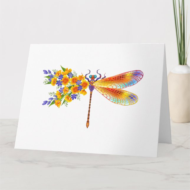 Tarjeta De Agradecimiento Dragón de flores amarillas (Anverso)