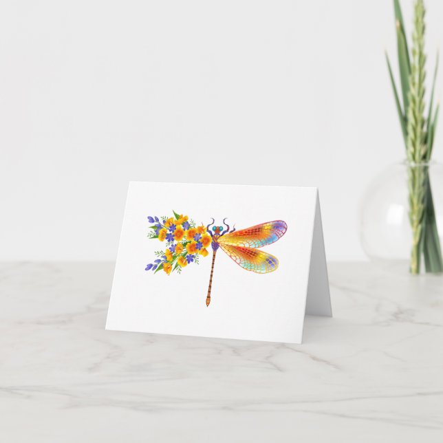 Tarjeta De Agradecimiento Dragón de flores amarillas (Anverso)