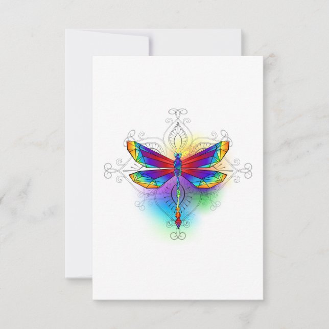 Tarjeta De Agradecimiento Dragón poligonal arcoiris (Anverso)