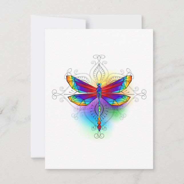 Tarjeta De Agradecimiento Dragón poligonal arcoiris (Anverso)