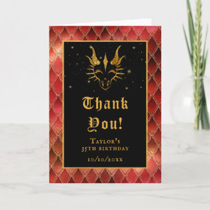 Tarjeta De Agradecimiento Dragón Rojo Escales Gold Faux Purpurina Cumpleaños