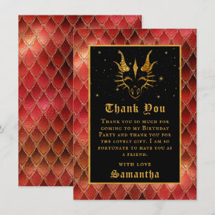 Tarjeta De Agradecimiento Dragón Rojo Escales Gold Faux Purpurina Cumpleaños