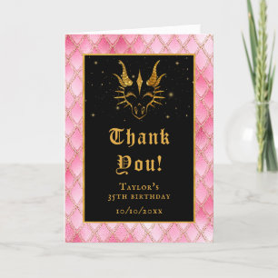 Tarjeta De Agradecimiento Dragón Rosa Escales Purpurina Faux Gold Cumpleaños