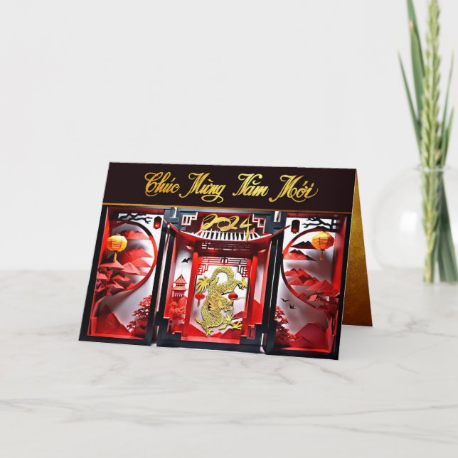 Tarjeta De Agradecimiento Dragón vietnamita Año Nuevo 2024 Origami GC (Anverso)