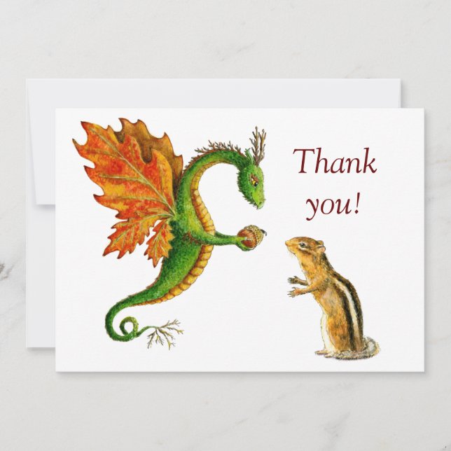 Tarjeta De Agradecimiento Dragón y chipmunk del roble - gracias cardar (Anverso)