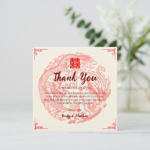 Tarjeta De Agradecimiento Dragón y fénix boda china rojo dorado