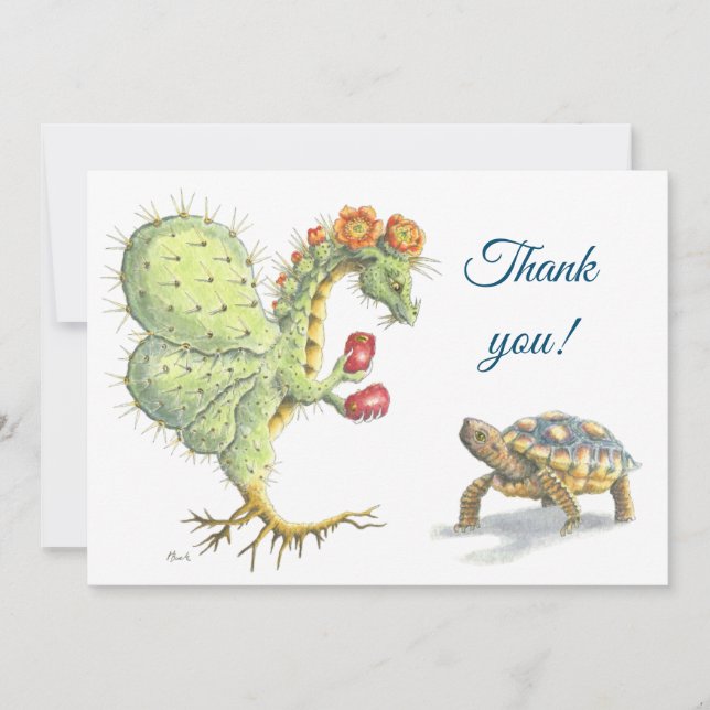 Tarjeta De Agradecimiento Dragón y tortuga del higo chumbo - gracias cardar (Anverso)