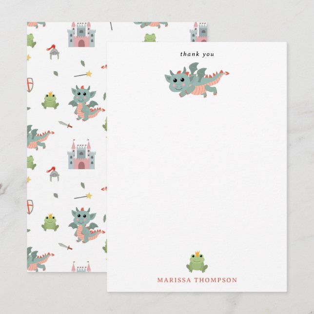 Tarjeta De Agradecimiento Dragones Caballeros Castillo Medieval (Anverso / Reverso)