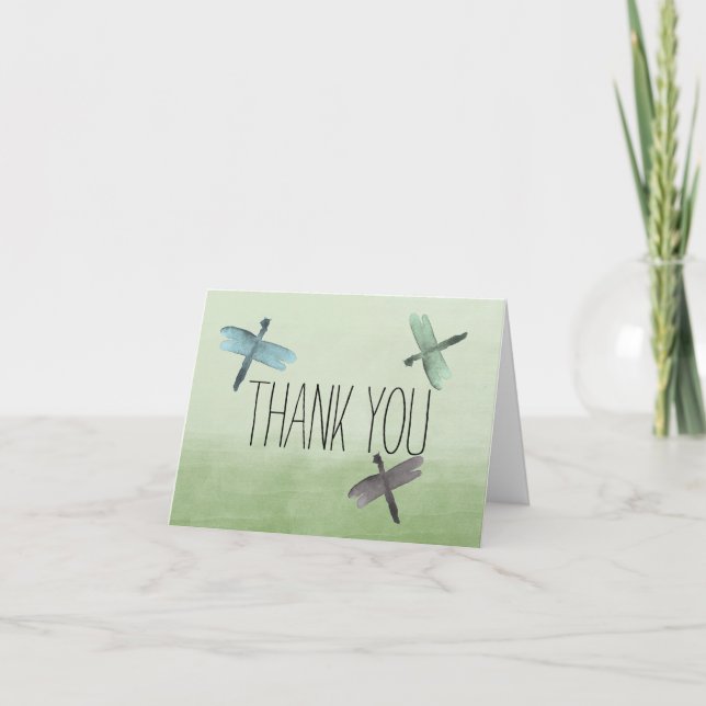 Tarjeta De Agradecimiento Dragonflies de acuarela Gracias (Anverso)