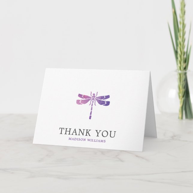 Tarjeta De Agradecimiento Dragonfly color-morado (Anverso)