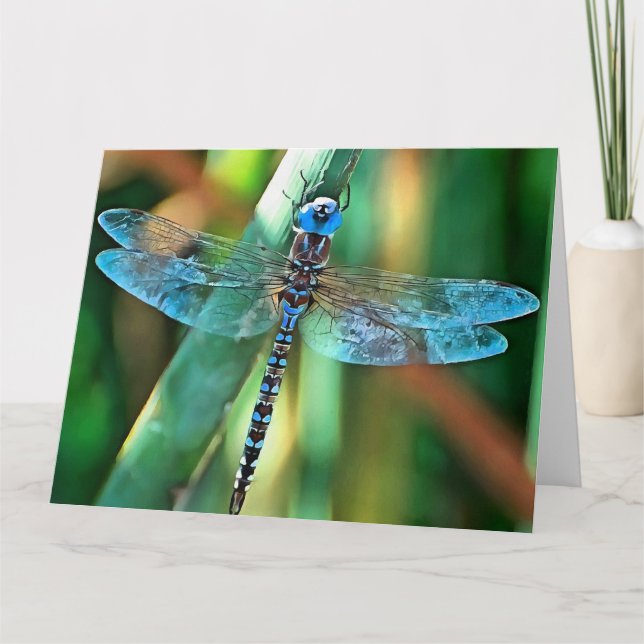 Tarjeta De Agradecimiento Dragonfly de fantasía en turquesa y negro (Anverso)