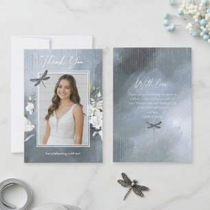 Tarjeta De Agradecimiento Dragonfly Floral Sweet 16 Polvo Azul ID1310