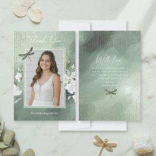 Tarjeta De Agradecimiento Dragonfly Floral Sweet 16 Verde Sage ID1310
