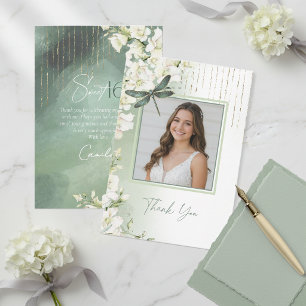 Tarjeta De Agradecimiento Dragonfly Floral Sweet 16 Verde Salvia V2 ID1310