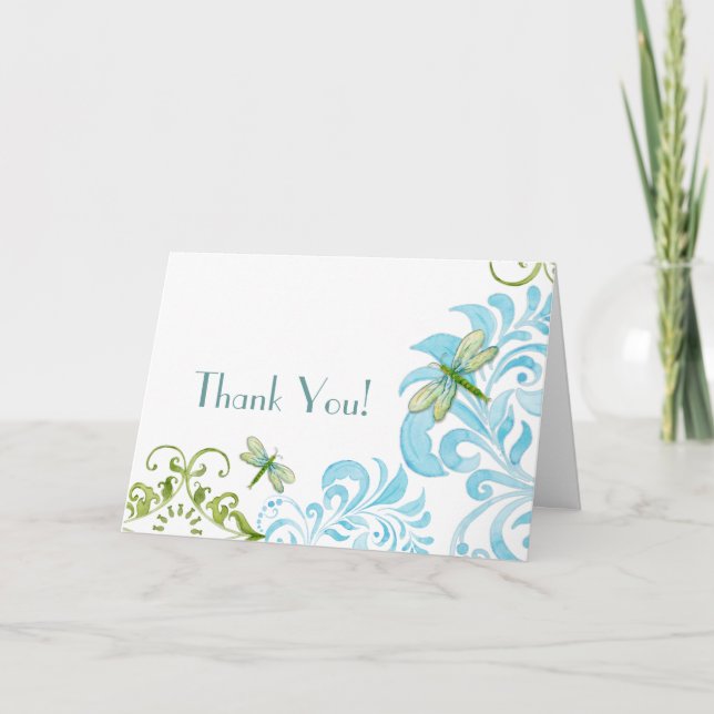 Tarjeta De Agradecimiento Dragonfly Swirls Scroll Modern Floral Gracias (Anverso)
