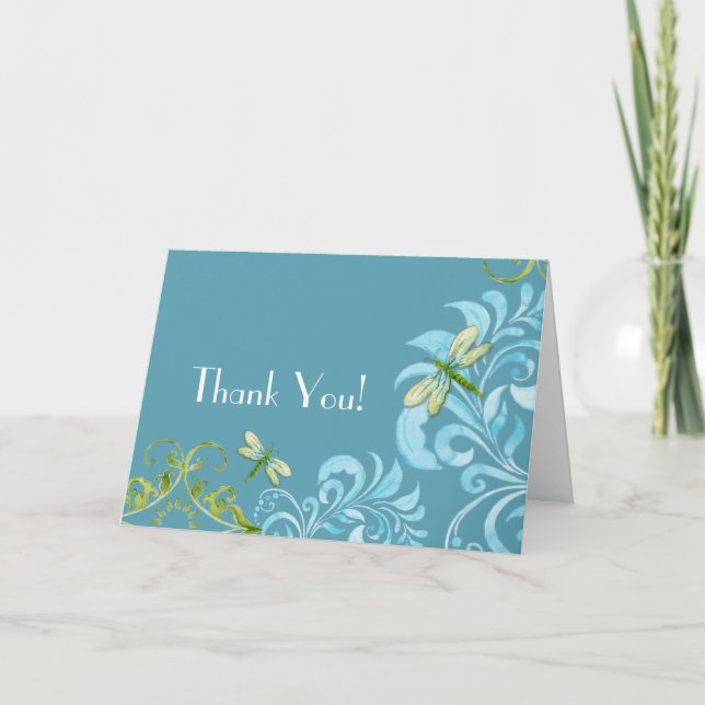 Tarjeta De Agradecimiento Dragonfly Swirls Scroll Modern Floral Gracias (Anverso)