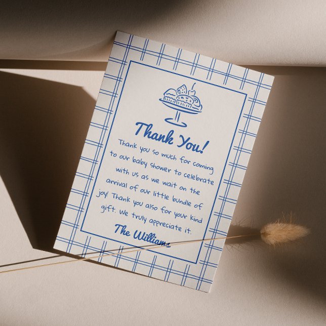 Tarjeta De Agradecimiento Drake Blue Silly Goose Gingham Boy Baby Shower (Subido por el creador)