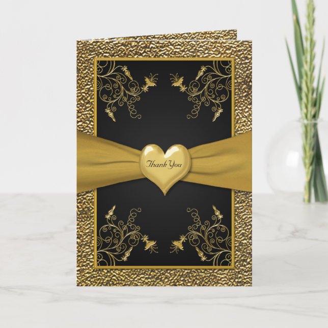 Tarjeta de agradecimiento dramática de corazón neg (Anverso)