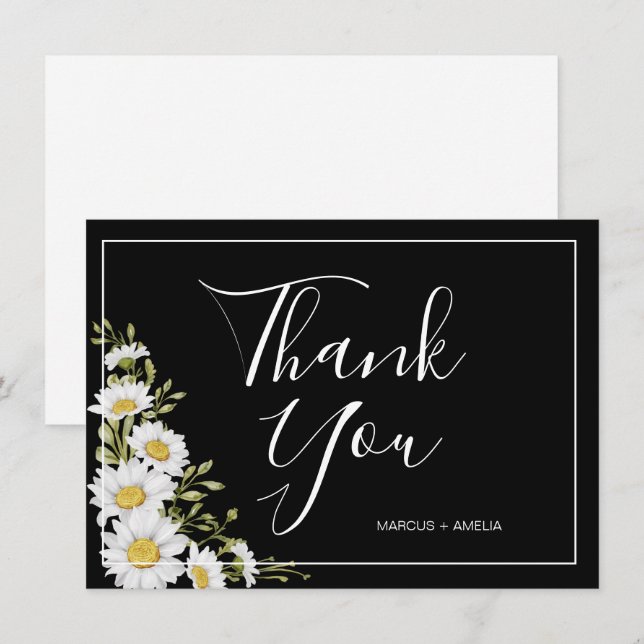 Tarjeta De Agradecimiento Dramáticos Daisises Blancos Y Negros Gracias Plano (Anverso / Reverso)