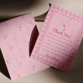 Tarjeta De Agradecimiento Drawn Pink Silly Goose Gingham Chica Baby Shower