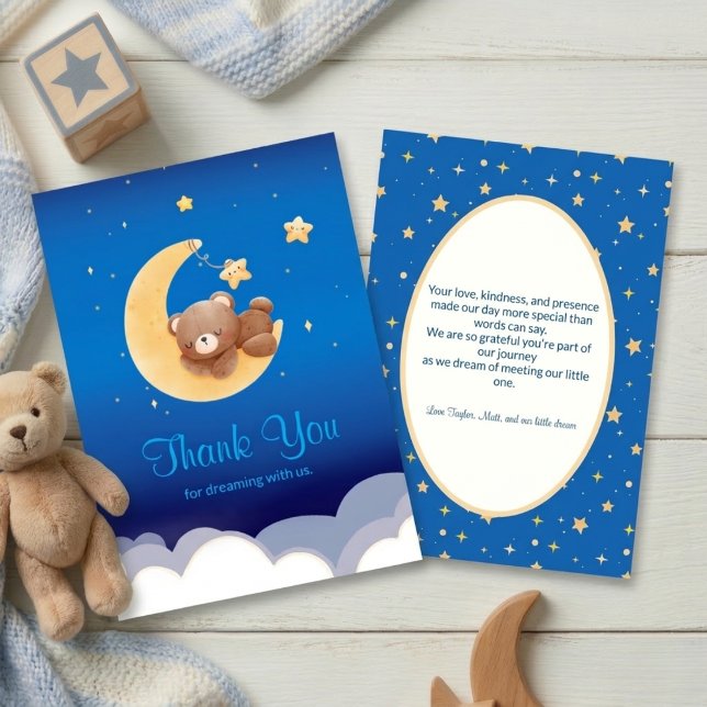 Tarjeta De Agradecimiento Dreaming New Arrival Teddy Bear Moon Thank You (Subido por el creador)