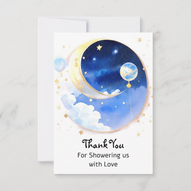 Tarjeta De Agradecimiento Dreamlike Celestial Space Boy Baby Shower (Anverso)