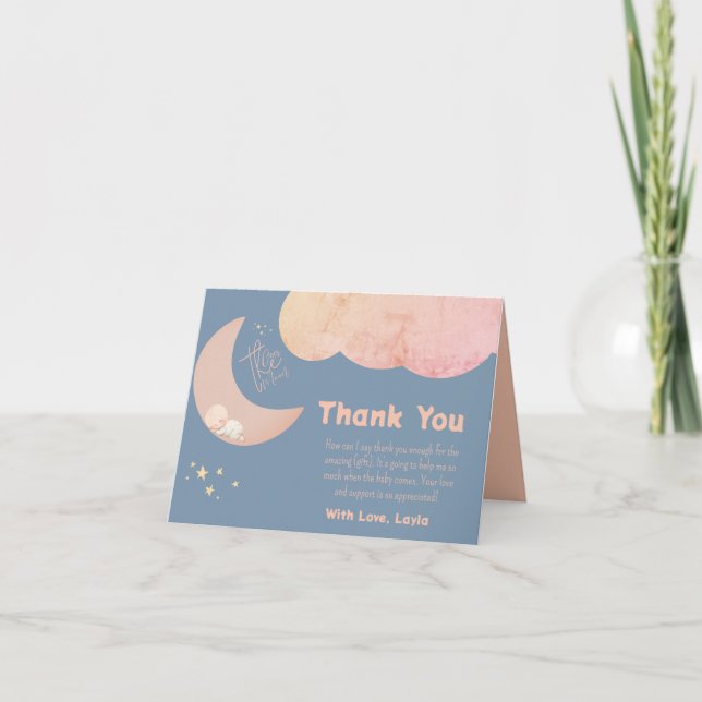 Tarjeta De Agradecimiento Dreamy Baby Over the Moon Baby Shower (Anverso)