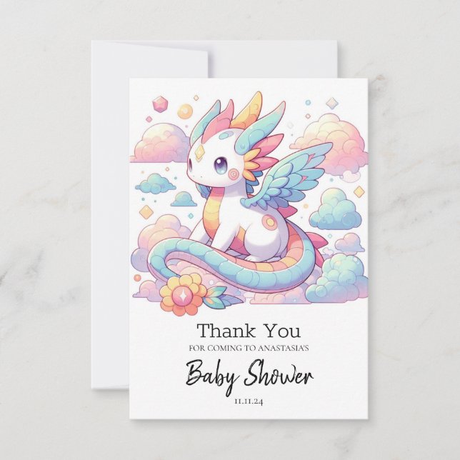 Tarjeta De Agradecimiento Dreamy Cute Dragon Baby Shower (Anverso)