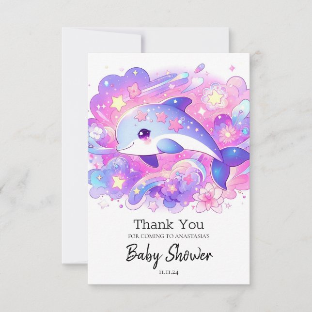 Tarjeta De Agradecimiento Dreamy Dolphin Baby Shower (Anverso)