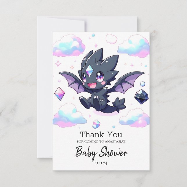 Tarjeta De Agradecimiento Dreamy Enchanted Dragon Baby Shower (Anverso)
