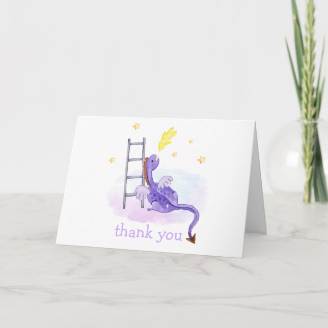 Tarjeta De Agradecimiento Dreamy Fairytale Dragon Cloud Stars Baby Shower (Anverso)