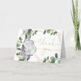 Tarjeta De Agradecimiento Dreamy Greenery Gold Sleeping Elephant Baby Shower