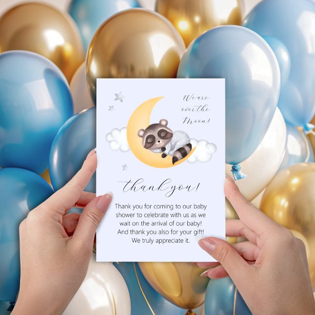 Tarjeta De Agradecimiento Dreamy Over the Moon Raccoon Boy Baby Shower (Dreamy Over the Moon Raccoon Boy Baby Shower Thank You Card)