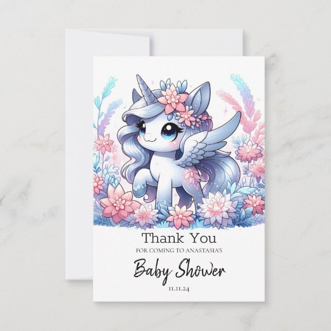 Tarjeta De Agradecimiento Dreamy Sweet Unicorn Baby Shower (Anverso)