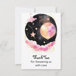 Tarjeta De Agradecimiento Dreamy Watercolor Baby Shower: Luna y estrellas