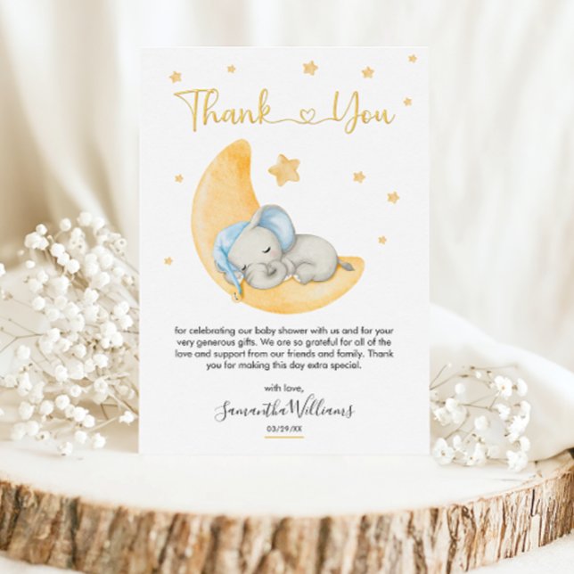Tarjeta De Agradecimiento Dreamy Watercolor Elephant Moon Baby Shower (Subido por el creador)
