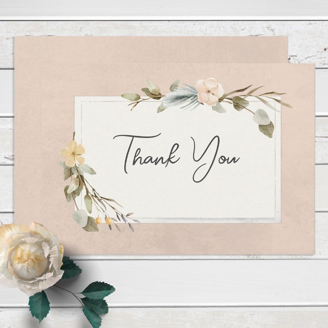 Tarjeta De Agradecimiento Dried Boho Floral Frame Blush Thank You Card (Subido por el creador)