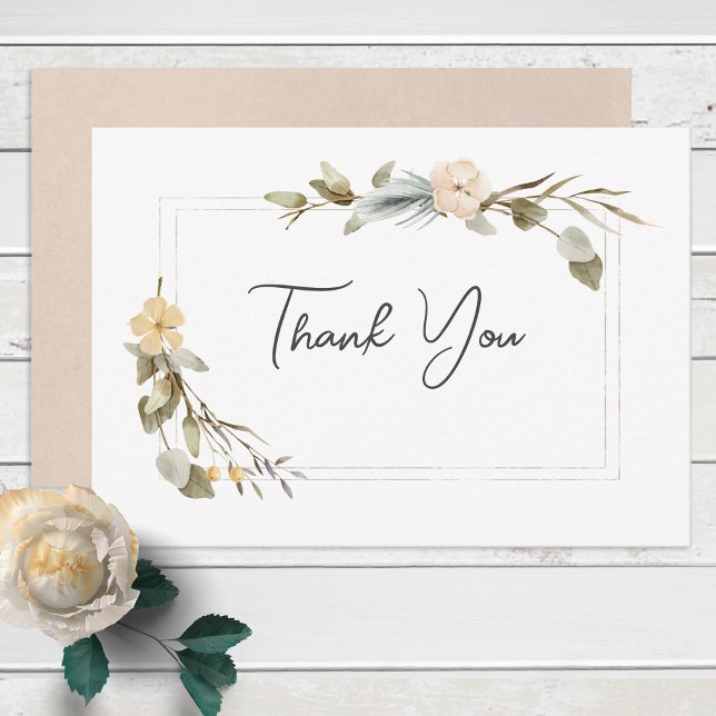 Tarjeta De Agradecimiento Dried Boho Floral Frame Wedding Thank You Card (Subido por el creador)