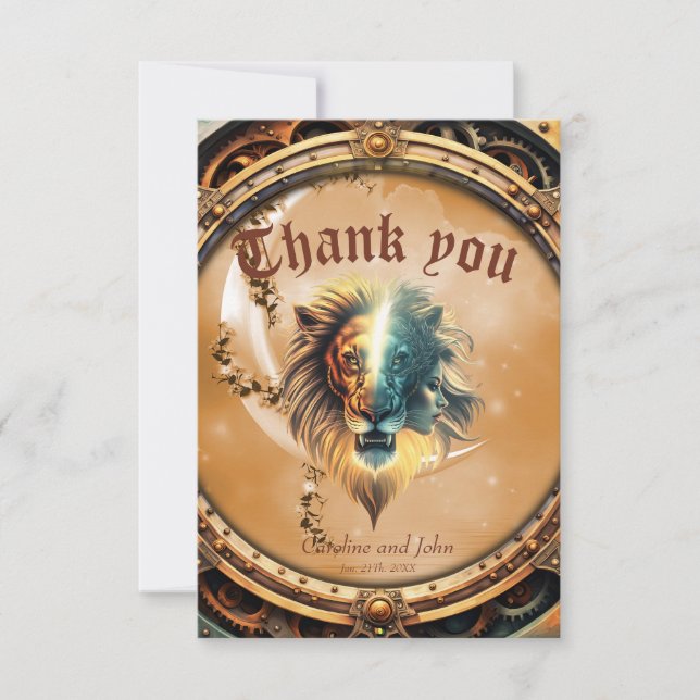 Tarjeta De Agradecimiento Dualidad de fuerza, el león y la mujer. (Anverso)